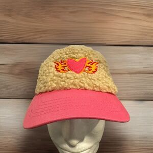 Wild Fable Flaming Heart Sherpa Hat Cap Snapback Adjustable Mesh Back Pink